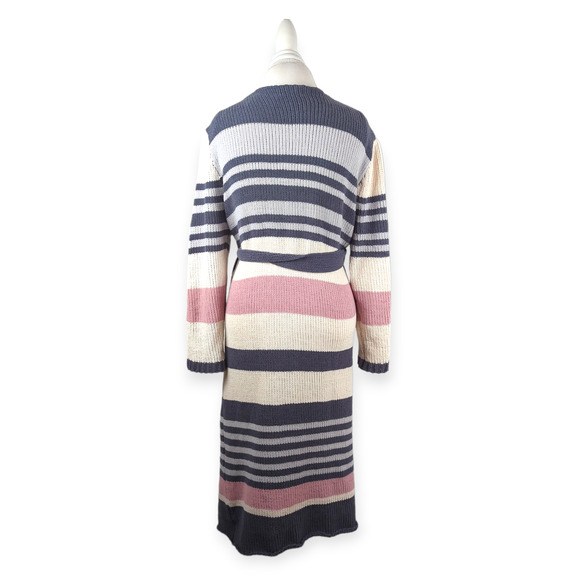 ACOA Cream Gray Pink Color Block Chenille Duster Cardigan Wrap Sweater Size XL - Picture 6 of 10